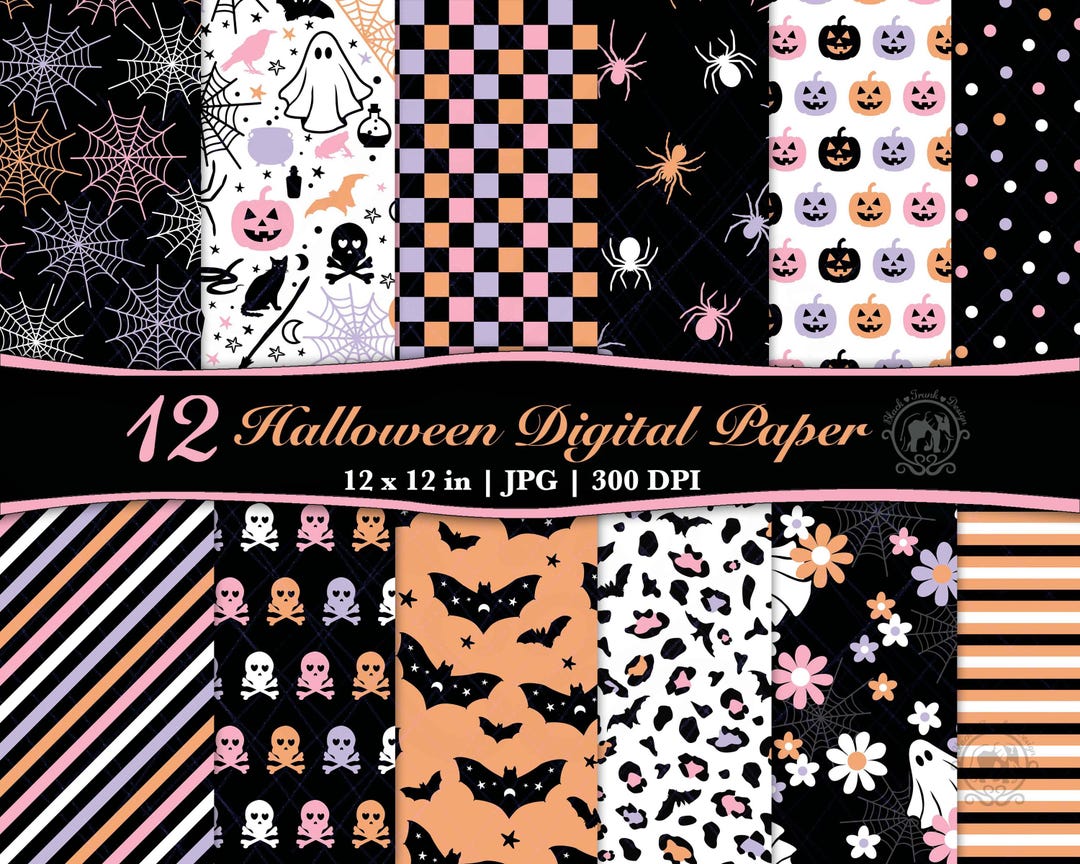 12 Orange Pink Purple Cute Seamless Halloween Pattern JPG Bundle | DIY ...