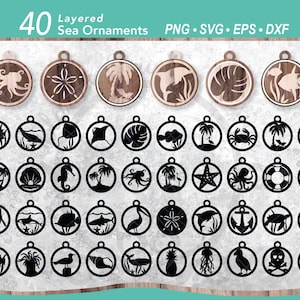 40 Meer Ornament SVG Schnittdateien Layered Laser | Ozean Tier Meer Dekoration Weihnachtsbaumschmuck | Tropisches Strand-Sommerleben-Dekor