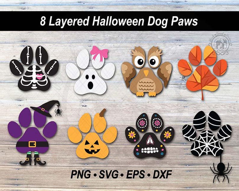 8 Halloween Dog Paw Print SVG Vector Bundle Graphic | Cute Spooky ...