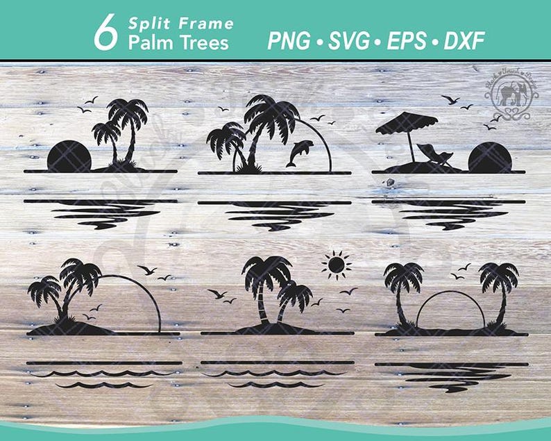 6 Palm Tree Split Frame SVG Bundle Cut File | Family Monogram Split ...