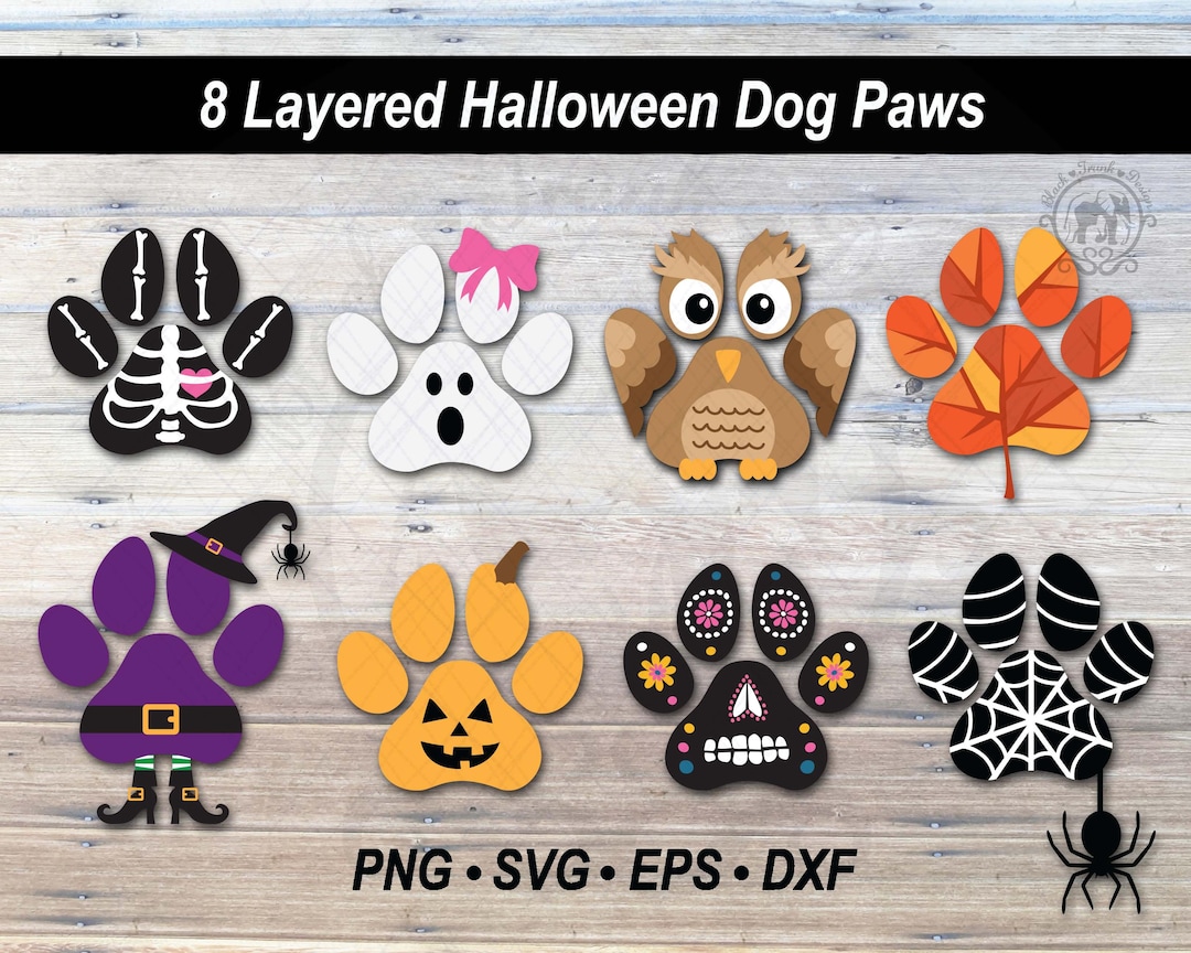 8 Halloween Dog Paw Print SVG Vector Bundle Graphic | Cute Spooky ...