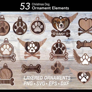 SVG-bundel hondenpootornament 53 | Afdrukbaar gelaagde DIY huisdier Memorial kerstboomversiering ornament gesneden bestand | Aanpasbaar hondenbeenlabel