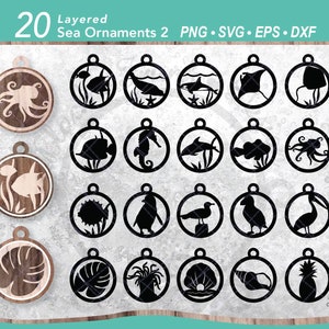 20 Meer Ornament SVG Laser geschnitten Dateien | Layered Ozean Tier Meer Dekoration Weihnachtsbaumschmuck | Tropisches Strand-Sommerleben-Dekor