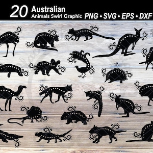 20 australische Tiere SVG Swirl Grafik Bundle | Schnabeltier | Känguru | Tasmanischer Teufel | Koala Wallaby | Wombat | Quokka | Kasuar| Ameisenigel