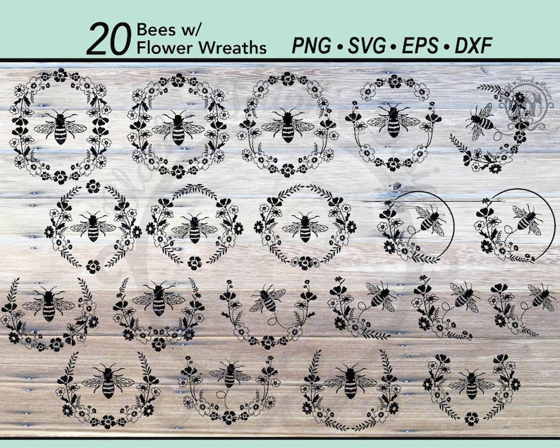 20 Honey Bee Wreath SVG Bundle | Wildflower Graphic | Floral Wreath ...