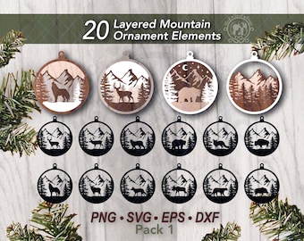 20 Forest Christmas Ornament Laser File SVG Bundle | Layered Animal Mountain Scene Tree Decor Cut Files (Digital Download)