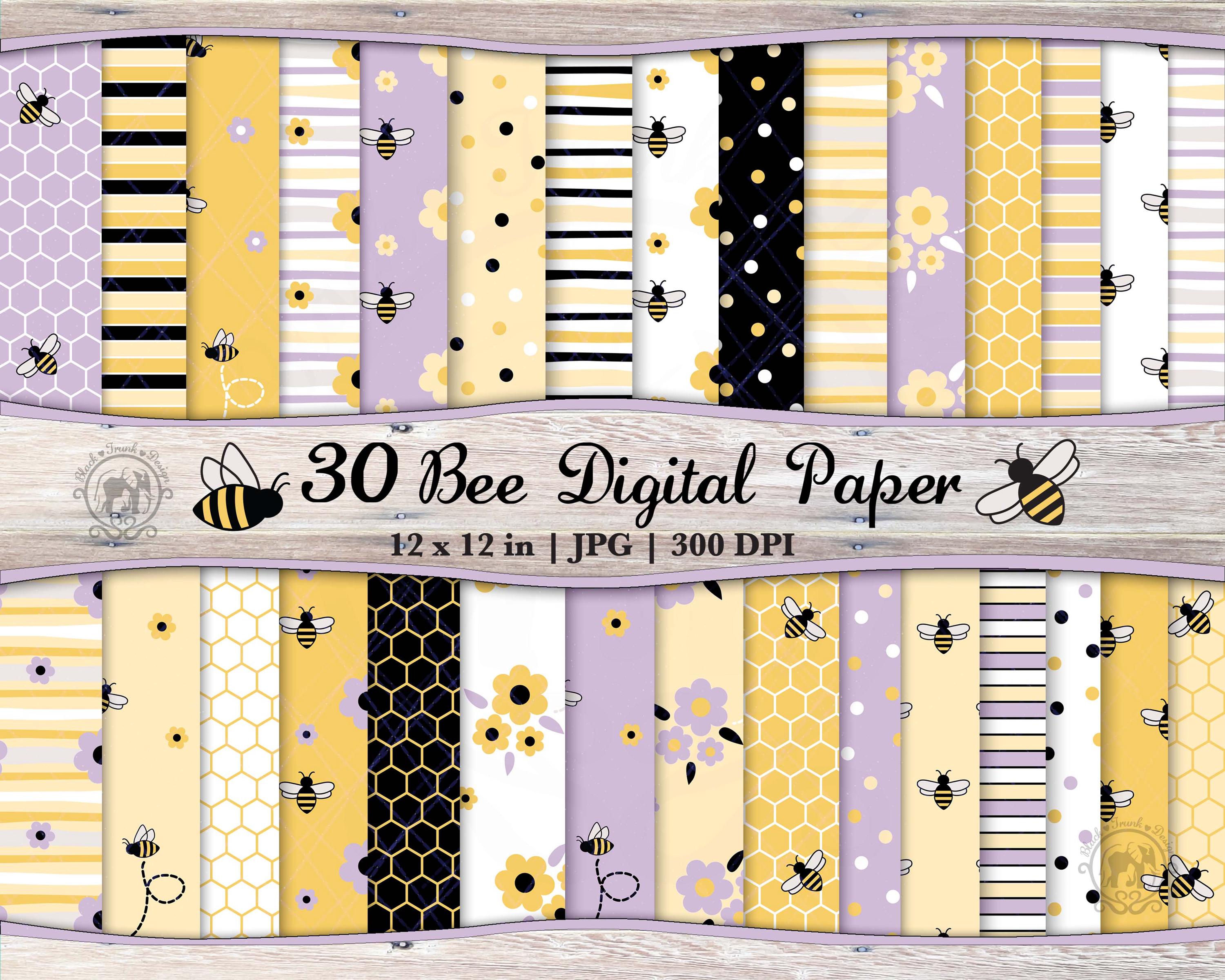 30 Purple Seamless Bee Digital Paper JPG Bundle | Honey Bee Pattern | Bumble Bee Printable Scrapbook Paper | Honeycomb Bee Flower Background