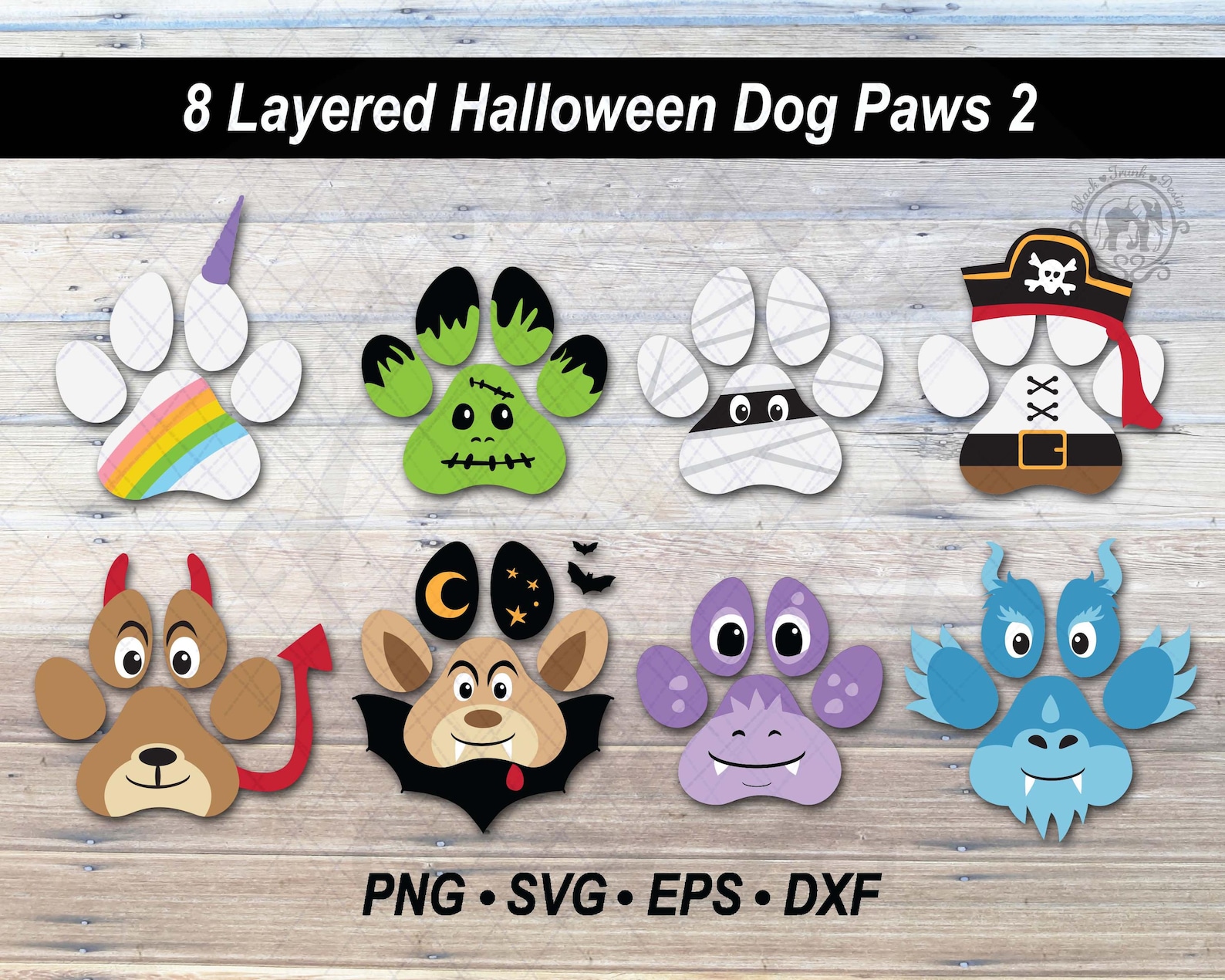 8 Halloween Dog Paw Print SVG Vector Bundle Graphic | Cute Spooky ...