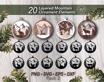 20 Forest Christmas Ornament Laser File SVG Bundle | Layered Animal Mountain Scene Tree Decor Cut Files (Digital Download)