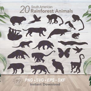 20 South American Rainforest Animal SVG Bundle | Jungle Wild Animal Silhouette Clipart | Vector Laser Cut Files | Digital Download