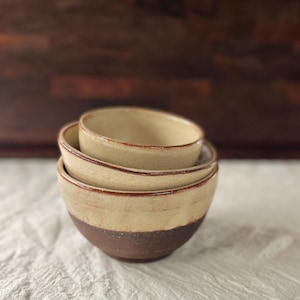 Set of 3 Nesting Ceramic Bowls, Wheel Thrown Stoneware Snack Bowls
