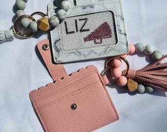 Silicone Beaded wristlet ID card holders with Needlepoint Canvas