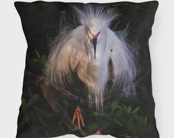 Snowy Egret Outdoor Pillow 18"x18" with Snowy Egret