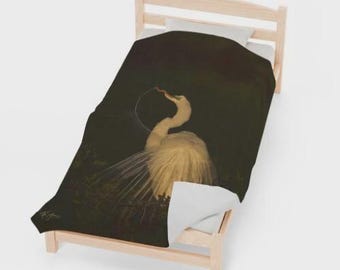 Snowy Egret Velveteen Plush Blanket
