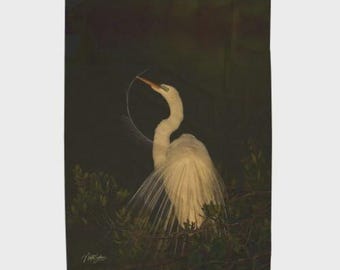 Snowy Egret Velveteen Plush Blanket