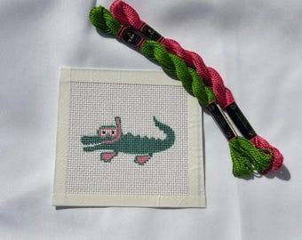 Hand Painted Snorkel Alligator Needlepoint Canvas