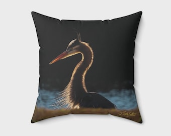 18"x18" Square Pillow with Snowy Egret