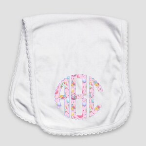 Sublimated Monogram Boy and Girl Easter Bunny Polyester Cotton Blend Baby Scallop Trim Burp Cloths
