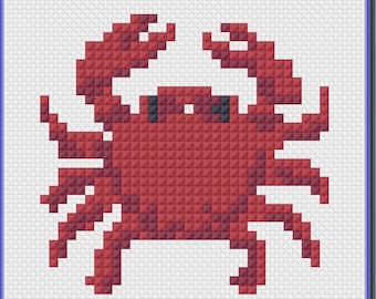 Hand-Painted Crab Needlepoint Canvas (1.56in x 1.75in) – Luggage Tag Charm Ornament