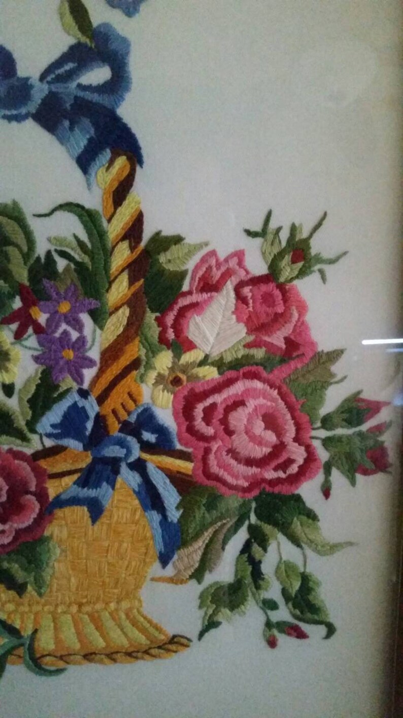 Framed art Vintage crewel art Crewel art Framed crewel art Mid Etsy