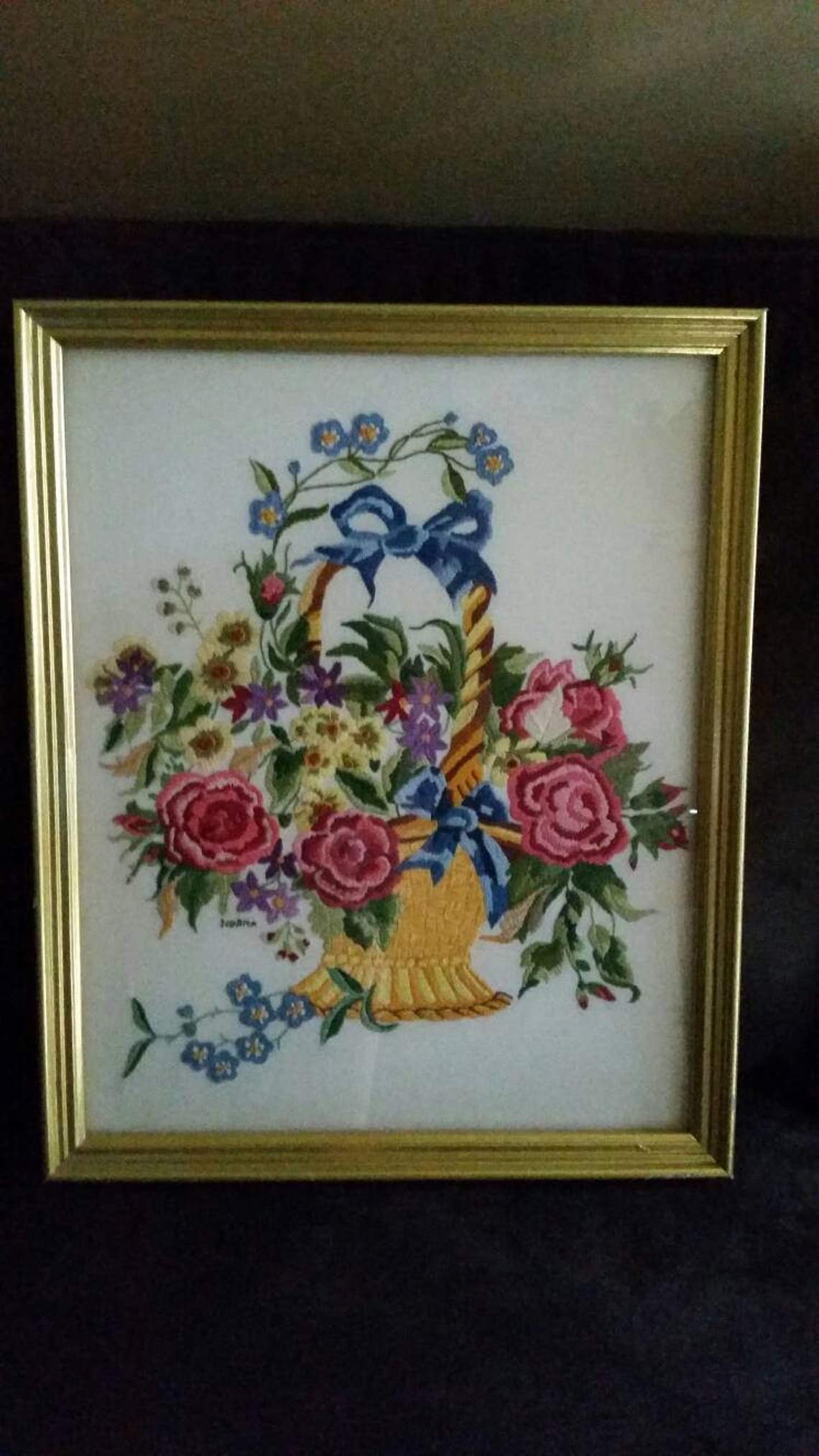 Framed art Vintage crewel art Crewel art Framed crewel art Mid Etsy