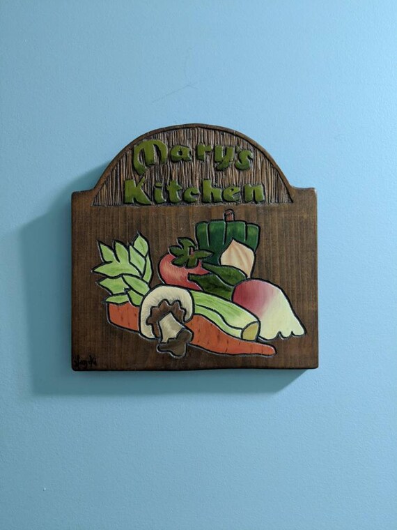 Mary S Kitchen Painted Carved Wood Wall Plaque Vintage Etsy