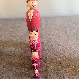 Vintage Matryoshka Doll Russian Nesting Dolls Set of 4 Unique Bobble Head Pink