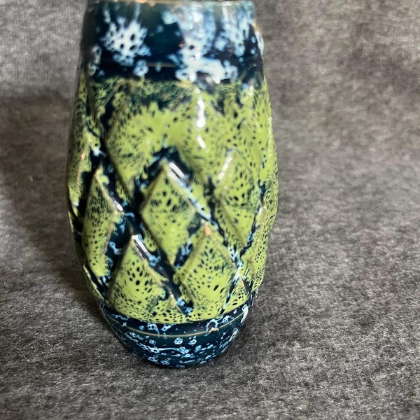 Italy Vintage Fat Lava Vase Green and Blue