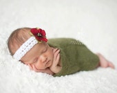 Newborn {First Noel} Crochet Headband with Flower Accent, Newborn Photography Prop, Christmas Photography Prop