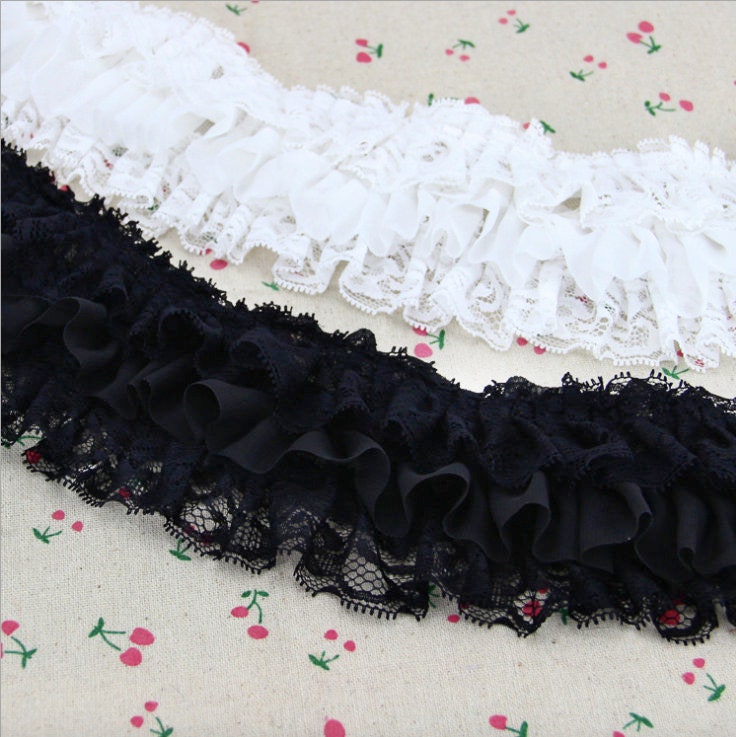 Ruffle Ribbon Lace Skirt Hot Pink Black