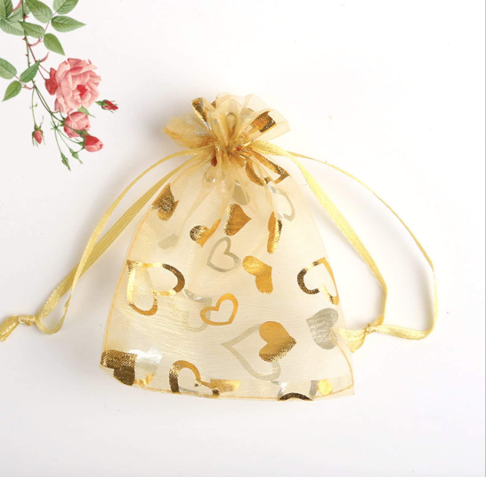 20 PCS Love Heart Pattern Organza Bags With Drawstring for Etsy