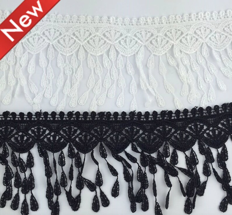 Black 3 Yards Floral Venise Lace Fringe Applique Costume Sewing Trims Craft DIY