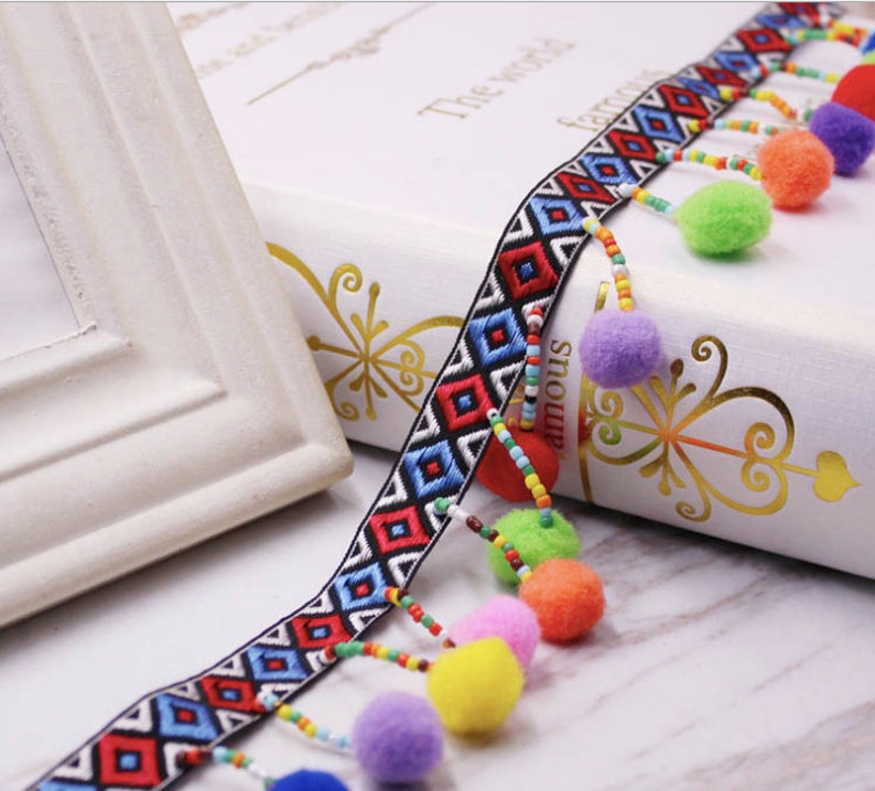 Pendant Pom Pom Ball for Sewing S51 3 yards Rainbow Pom Pom Trim For Curtains Boho Pom Pom Ribbon for Cushions