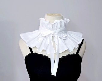 Detachable High Neck Ruffle Cotton Collar, Frilled High Neck Ruff Collar, Victorian Retro Cotton Ruffled Collar F240109