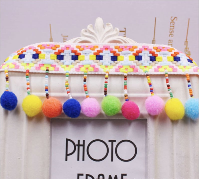 Pendant Pom Pom Ball for Sewing S51 3 yards Rainbow Pom Pom Trim For Curtains Boho Pom Pom Ribbon for Cushions