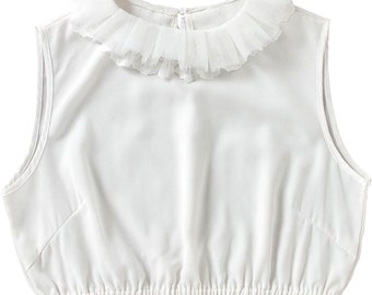 Pleated Dickies Mock Shirt with Pleated Tulle In White f71