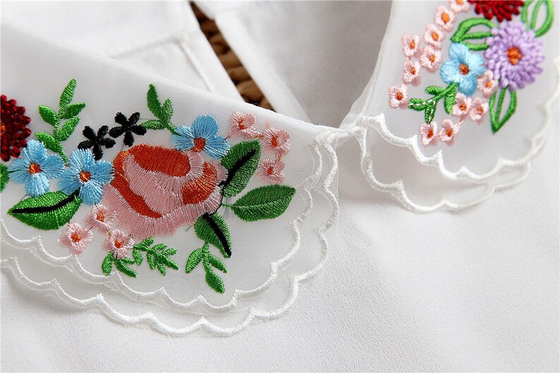 Embroidered Floral Dickies Detachable Embroidery False Collar Etsy