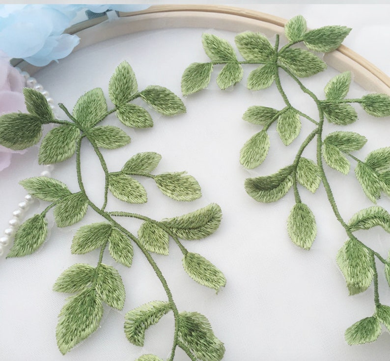Green Sewing Embroidery Leaves Lace Applique Decorative Forest Etsy