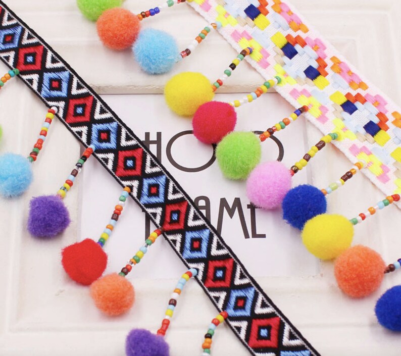 Pendant Pom Pom Ball for Sewing S51 3 yards Rainbow Pom Pom Trim For Curtains Boho Pom Pom Ribbon for Cushions