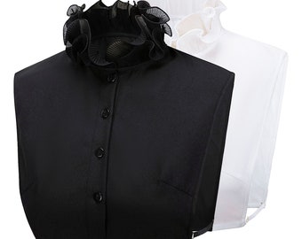 Faux Ruffle Kraag Mock Half Shirt Dicky Voor Vrouwen, Meisjes in Wit Zwart f133