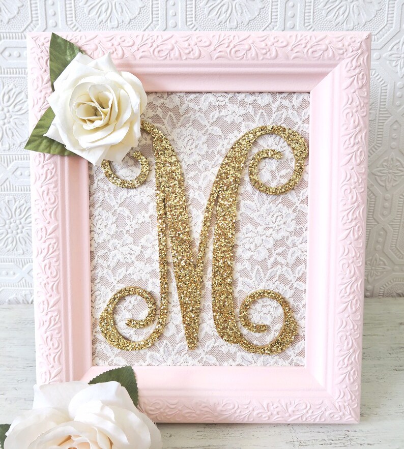 Gold Nursery Letters Monogram M Baby Girl Pink Image 0