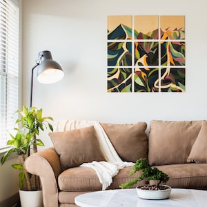 Hand Painted Mountains on Wood, Abstract Wall Art