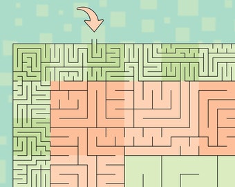 Labirinto di quadrati frattali! PDF stampabile, labirinto a pagina intera