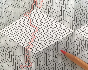 Labirinto di illusioni 3D, PDF stampabile, labirinto a pagina intera, impegnativo!