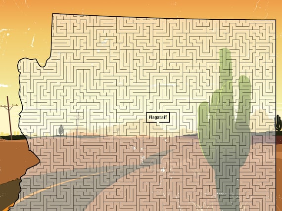 arizona maze printable pdf full page maze challenging etsy uk