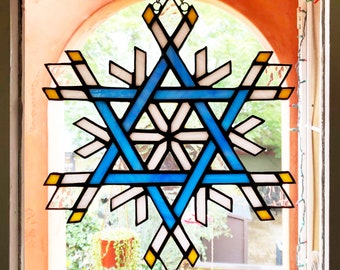 Modello di vetro colorato - Fiocco di neve di Hanukkah