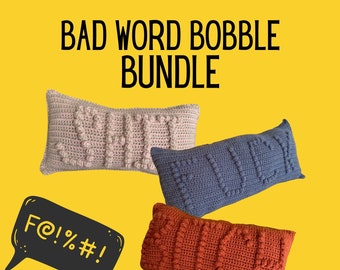 CROCHET PATTERN BUNDLE - Curse Word Bobble Pillows, 3 Bad Word Pillow Patterns, Funny Crochet Pillows, Curse Word Crochet