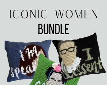 CROCHET PATTERN BUNDLE- Iconic Women Crochet Pattern Bundle- Frida, Kamala, Ruth pillows