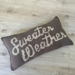 CROCHET PATTERN Sweater Weather Crochet Pillow, Fall Autumn Crochet Pillow image 1