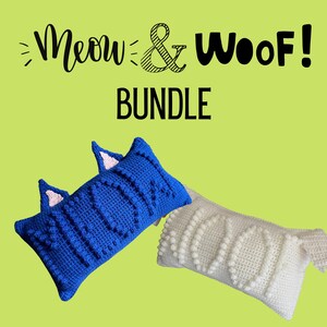 CROCHET PATTERN BUNDLE- Woof & Meow Crochet Pillow Pattern Bundle- 2 crochet pillows